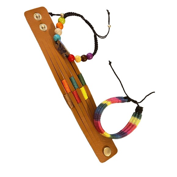 Unbranded Jewelry - 3 Rainbow Bracelets 2 Pull Strings 1 with Butterfly  1 Leather Snap PRIDE WEAR